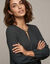 Robe courte col rond bijou, manches longues, cr&ecirc;pe (noir)