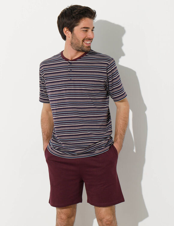 Pyjama-short ray&eacute; col tunisien (bordeaux)
