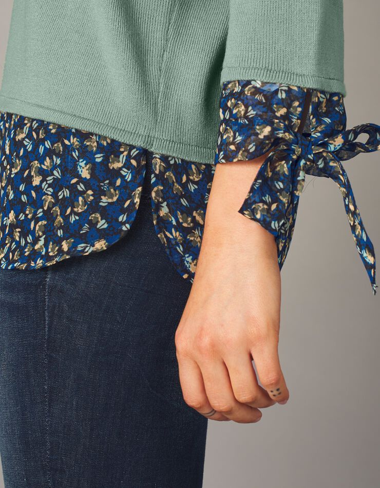 Pull bi-matière effet 2en1, toucher cachemire (kaki clair)