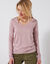 T-shirt col V manches longues (rose parmé)