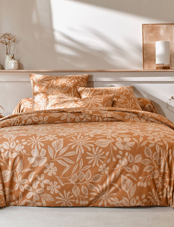 Linge de lit Céline en flanelle imprimé floral (caramel)