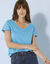 T-shirt col V uni manches courtes, coton (bleu turquoise)