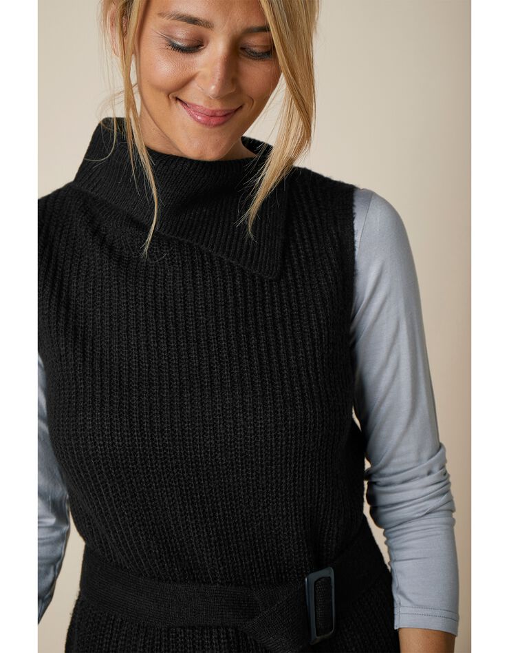 Pull tunique sans manches uni à ceinture amovible - toucher mohair (noir) Pull tunique sans manches uni à ceinture amovible - toucher mohair (noir)