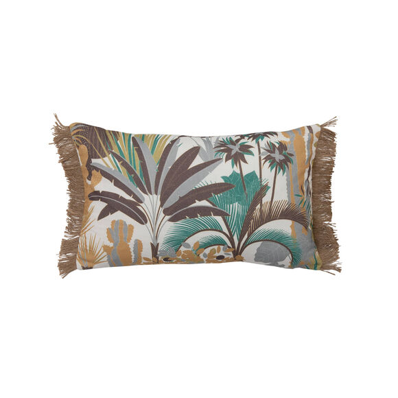 Coussin rectangulaire imprimé jungle  (naturel / chocolat)