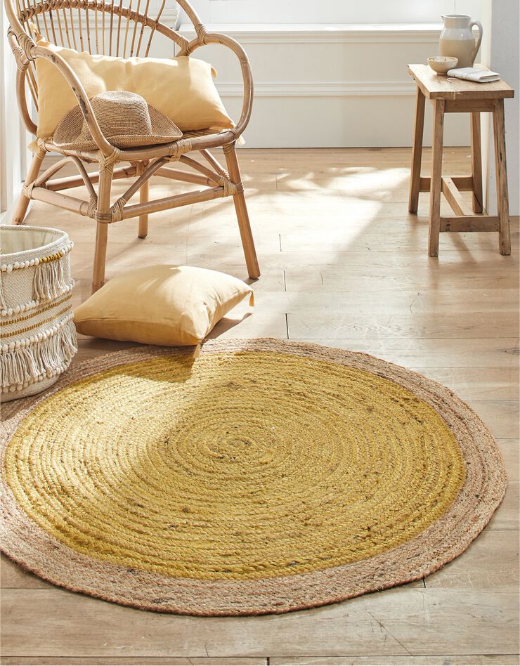 Tapis rond jute bicolore moutarde/naturel (jute/moutarde)