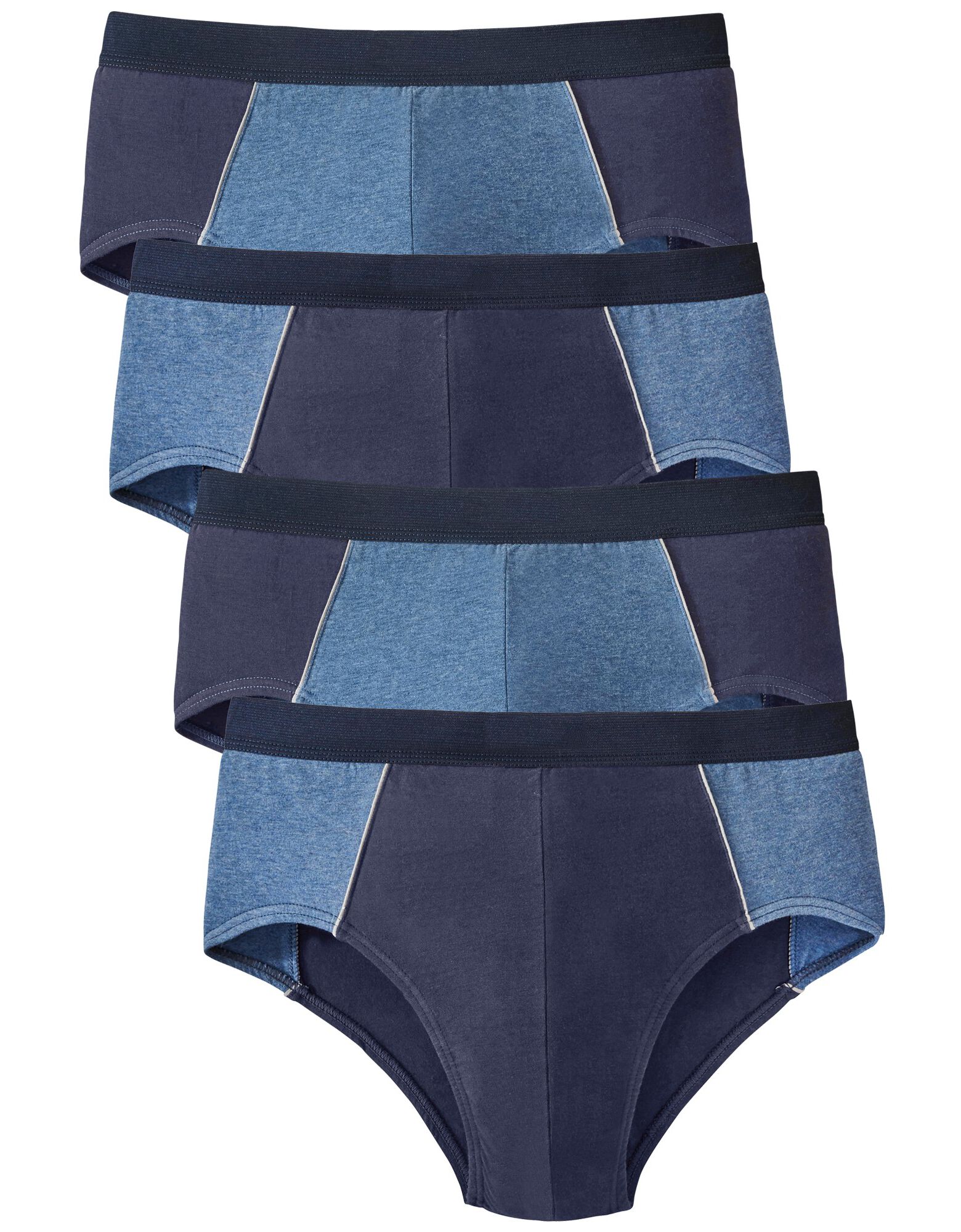 Slip fermé bicolore, taille haute lot de 4, jeans / marine Blancheporte