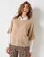 Pull poncho manches coudes, maille anglaise et torsades (beige chiné)
