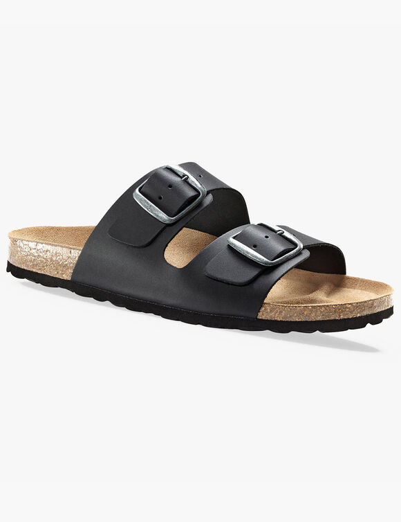 Mules anatomiques cuir à boucles - noir (noir)