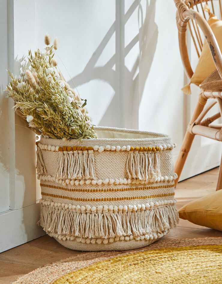 Panier tissé coton blanc cassé / moutarde (moutarde)