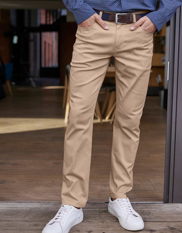 Pantalon droit 5 poches twill coton extensible (grège)