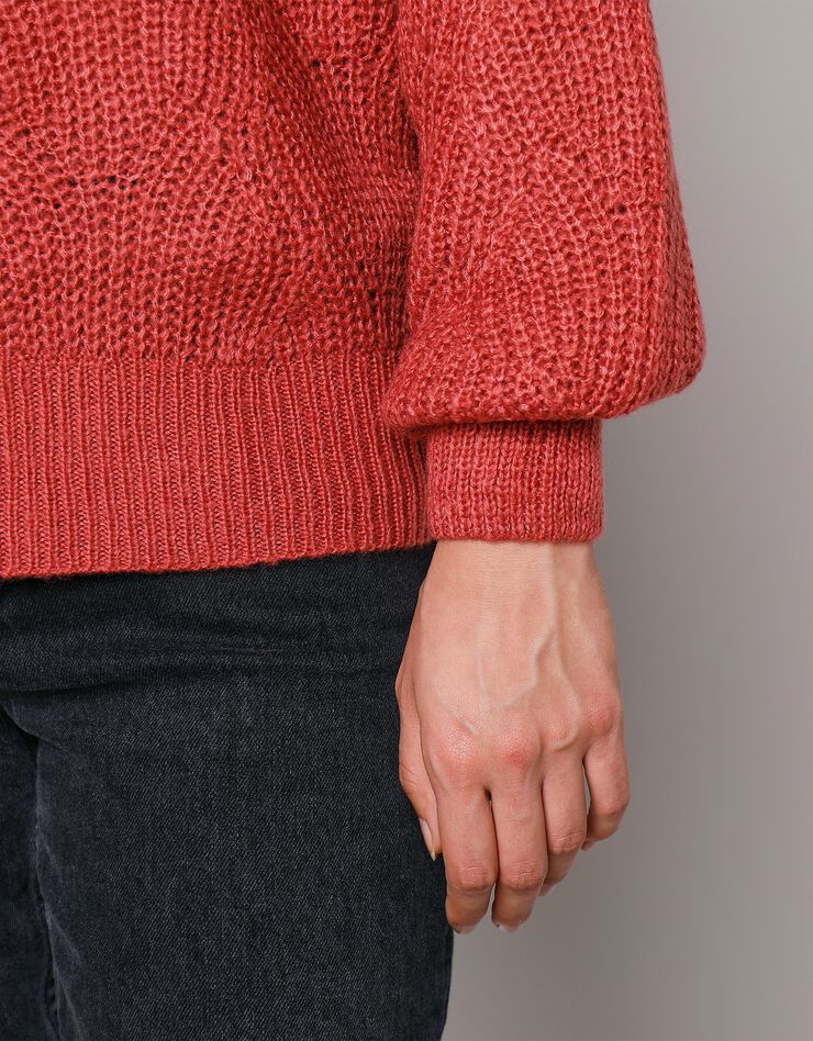 Cardigan maille fantaisie manches blousantes avec col (bleu paon)