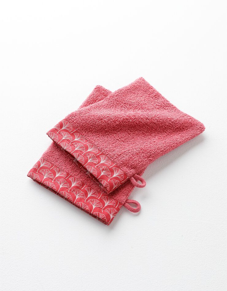 Éponge bouclette 420g/m² liteau imprimé ginkgo  (framboise)