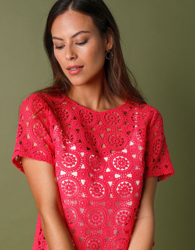 Tee-shirt macramé manches courtes (rose) Tee-shirt macramé manches courtes (rose)