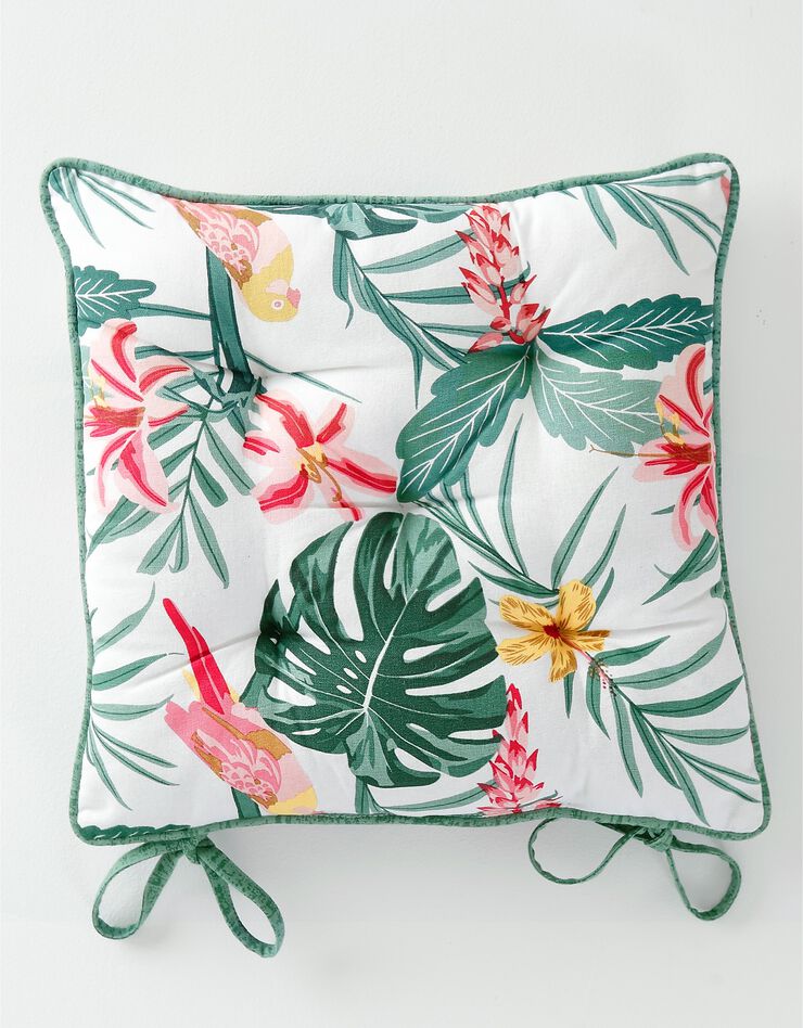 Nappe coton imprimé tropical (blanc / vert)