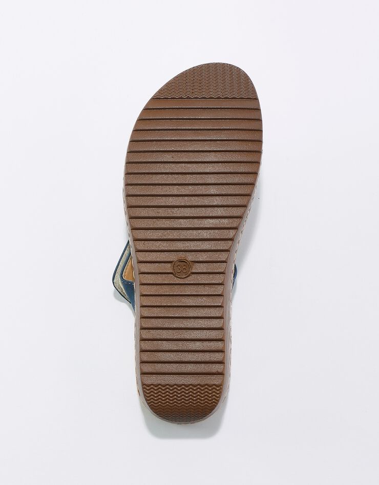 Mules confort compensées effet bois à bride scratchée (bleu) Mules confort compensées effet bois à bride scratchée (bleu)
