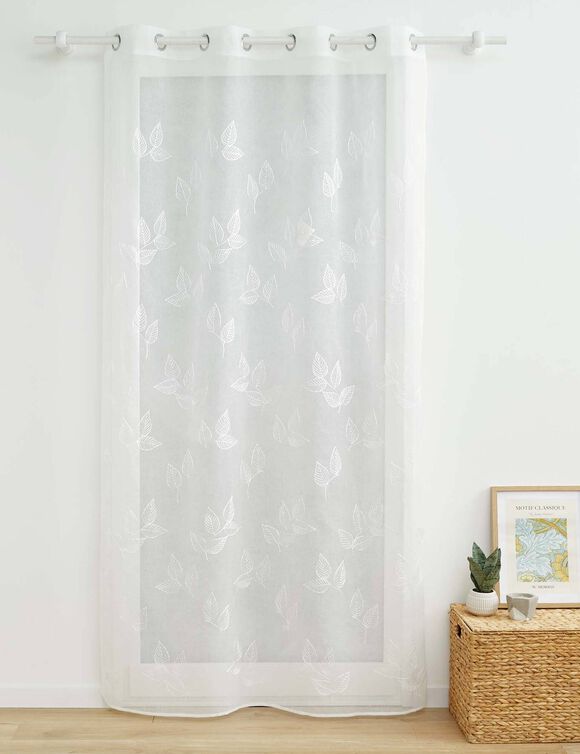 Voilage broderie petites feuilles (blanc)