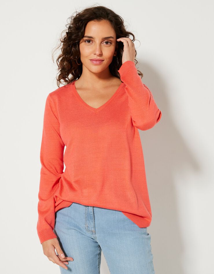 Pull col V toucher cachemire (corail) Pull col V toucher cachemire (corail)