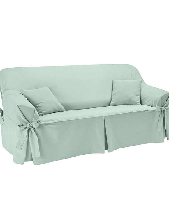 Housse bachette coton uni nouettes fauteuil canap&eacute;s (vert amande)
