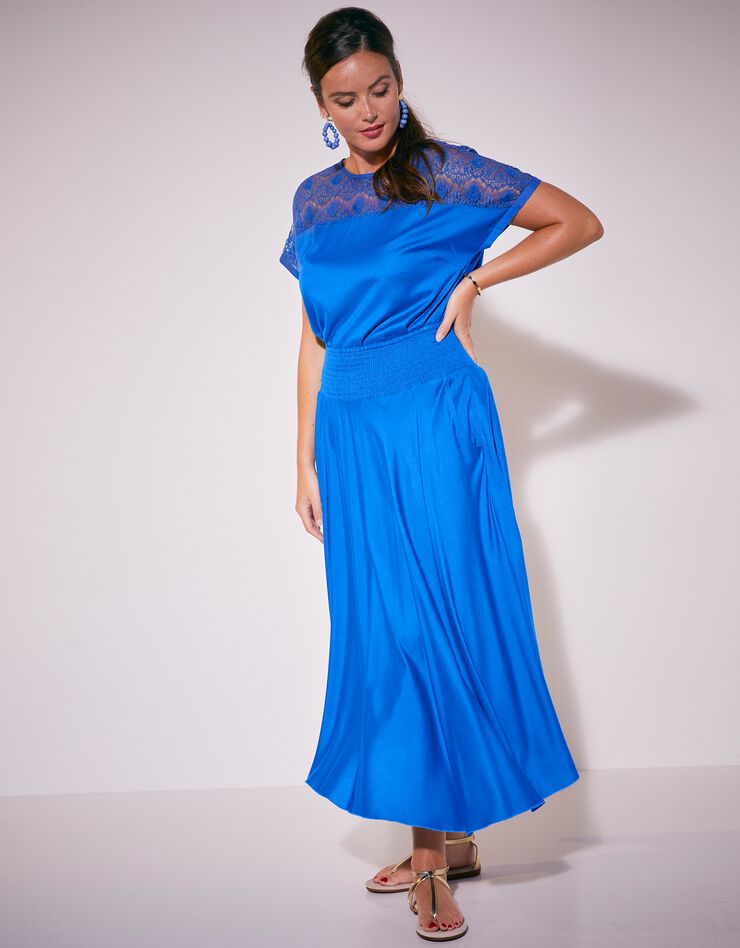 Jupe longue fluide évasée (bleu) Jupe longue fluide évasée (bleu)