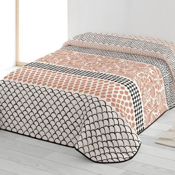 Couette microfibre imprimé tribal 200 g/m² (pêche / gris)