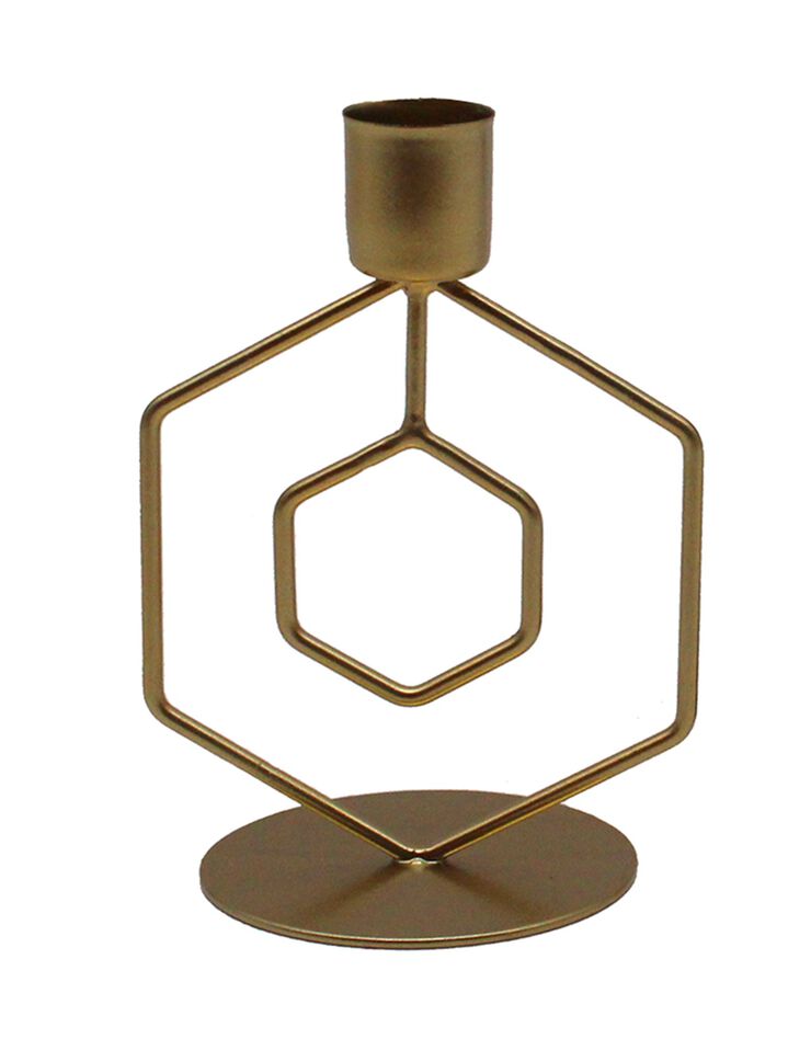 Bougeoir hexagonal métal – lot de 2 (doré)