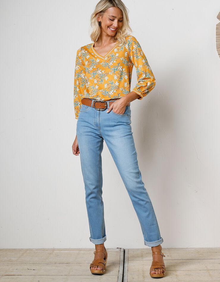 Tee-shirt manches 3/4 imprimé tropical (safran / kaki) Tee-shirt manches 3/4 imprimé tropical (safran / kaki)