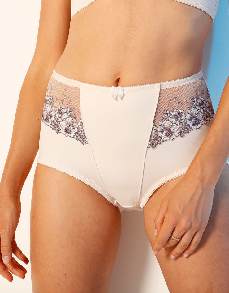 Gainette microfibre et tulle brodé Copala (beige) Gainette microfibre et tulle brodé Copala (beige)