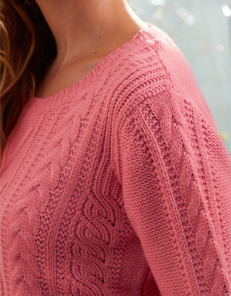 Pull femme col rond torsadé toucher cachemire, manches longues (rose) Pull femme col rond torsadé toucher cachemire, manches longues (rose)