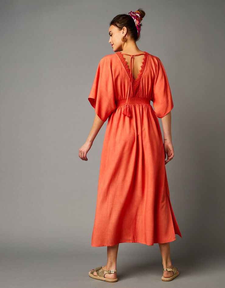 Robe longue fluide décolleté macramé (paprika)