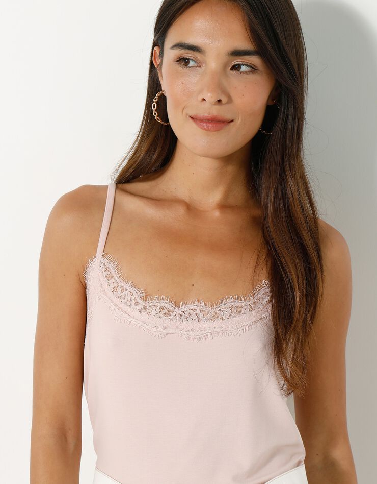 Débardeur col V dentelle (rose pâle)