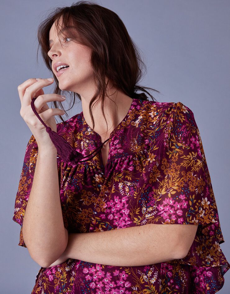 Blouse en voile imprimé (prune / rose) Blouse en voile imprimé (prune / rose)