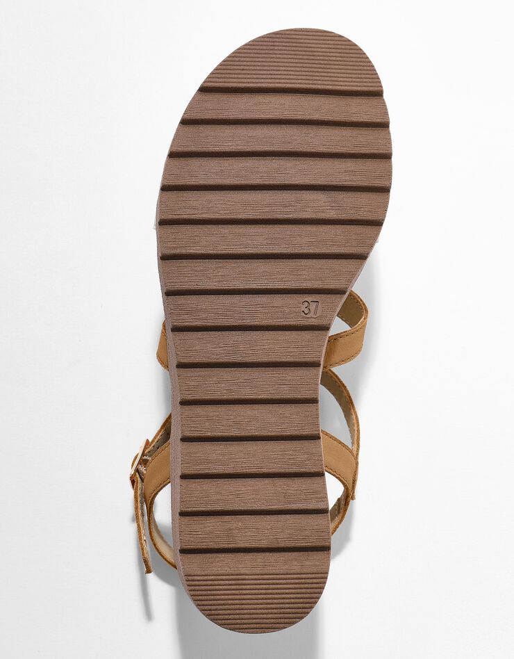 Sandales compensées cuir bi-matière (marron / doré) Sandales compensées cuir bi-matière (marron / doré)