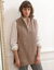 Pull tunique en côte sans manches, col montant zippé (beige chiné)