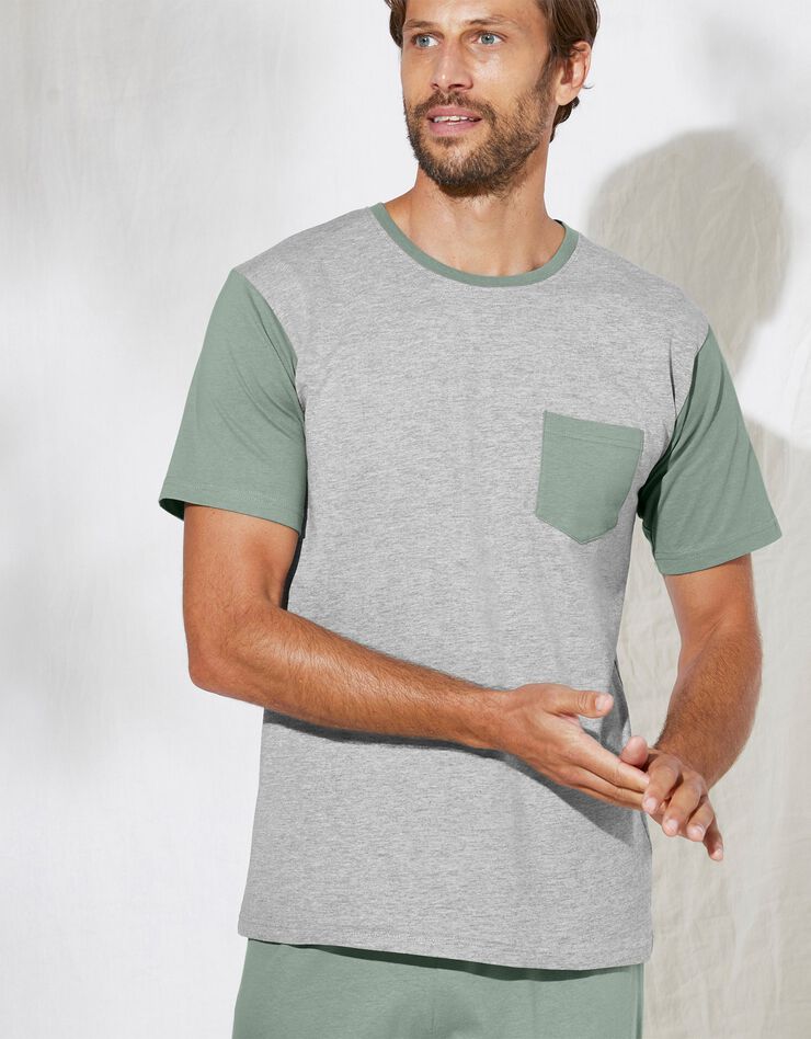 Tee-shirt pyjama bicolore manches courtes (gris / vert) Tee-shirt pyjama bicolore manches courtes (gris / vert)