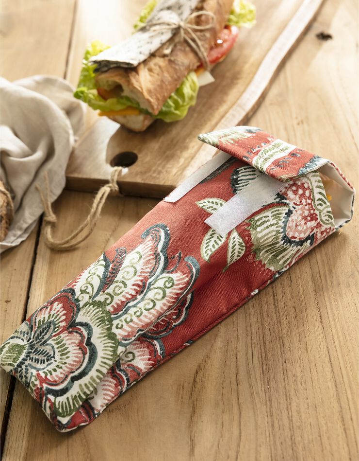 Pochette alimentaire en tissu pour sandwich baguette - collection upcycling (terracotta) Pochette alimentaire en tissu pour sandwich baguette - collection upcycling (terracotta)
