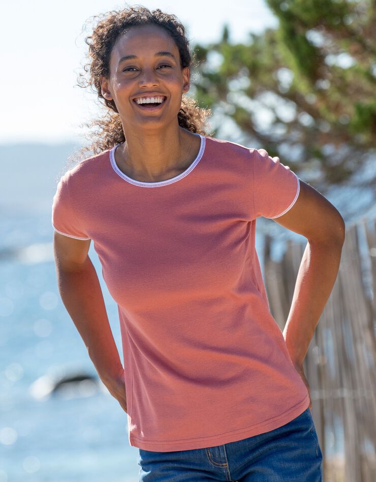 Tee-shirt bicolore manches courtes (bois de rose) Tee-shirt bicolore manches courtes (bois de rose)