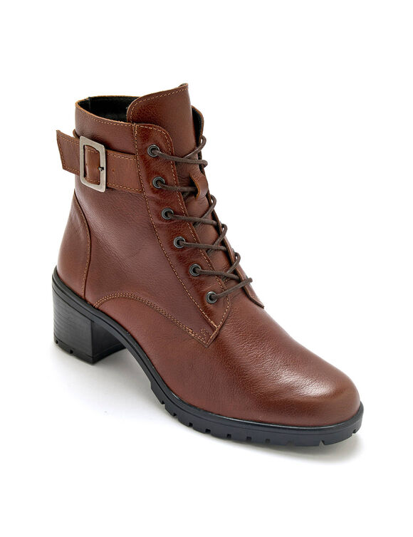 Bottines cuir à talon zippées et lacées (marron)