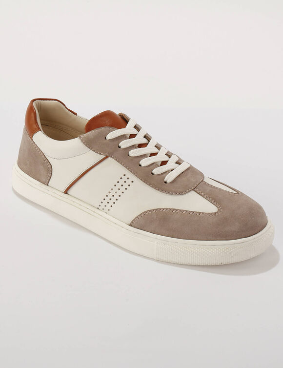 Baskets compens&eacute;es cuir bi-mati&egrave;re &agrave; lacets  (blanc)