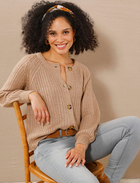 Gilet moelleux en maille anglaise  (noisette chiné)