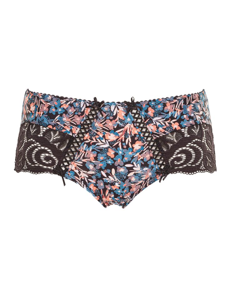 Shorty microfibre imprimée et dentelle "Amélie print" (noir) Shorty microfibre imprimée et dentelle "Amélie print" (noir)