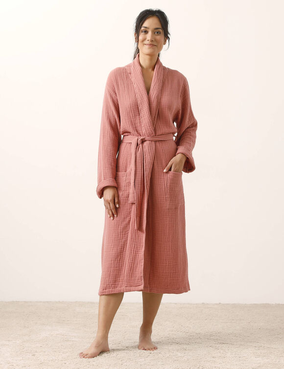 Peignoir uni en triple gaze de coton  (bois de rose)