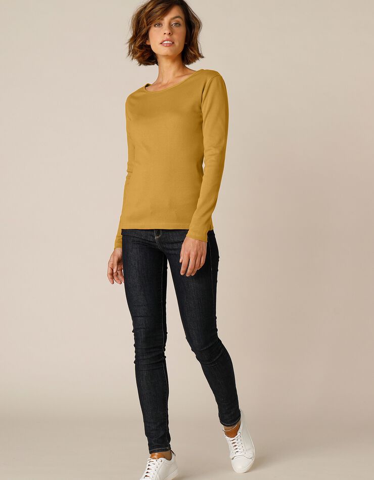 Tee-shirt uni manches longues jersey coton bio (curry) Tee-shirt uni manches longues jersey coton bio (curry)