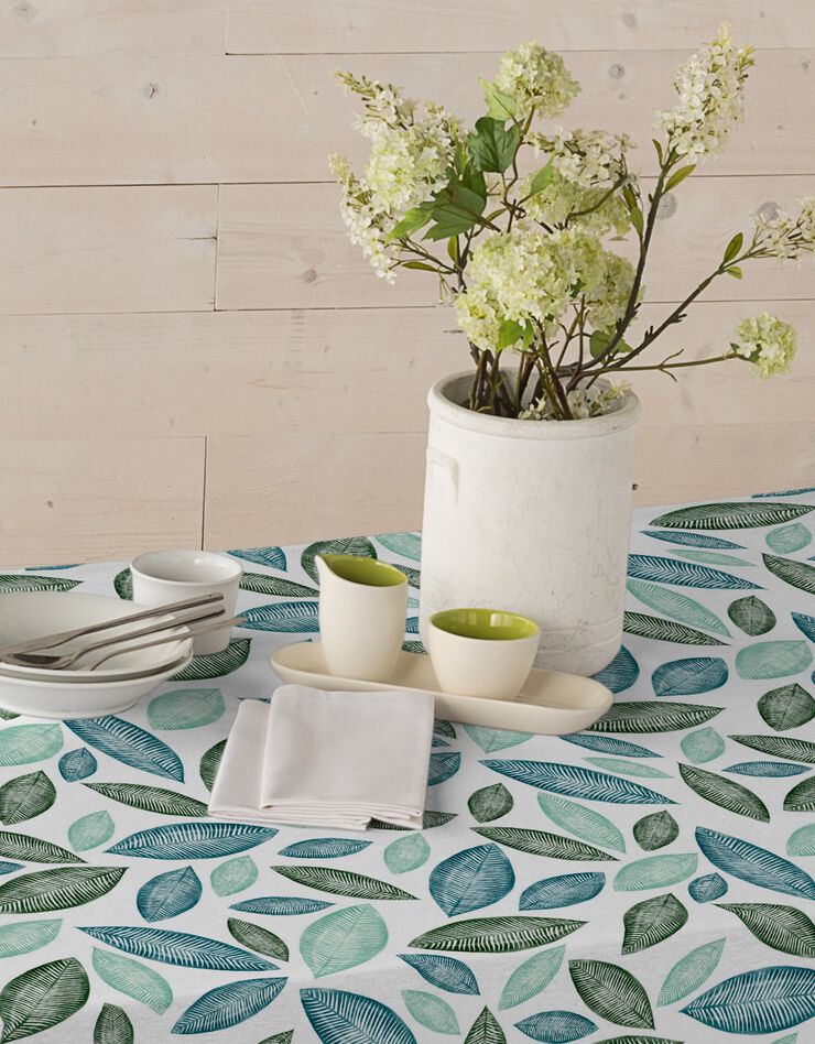 Nappe tissu enduit imprimé feuillage (vert)