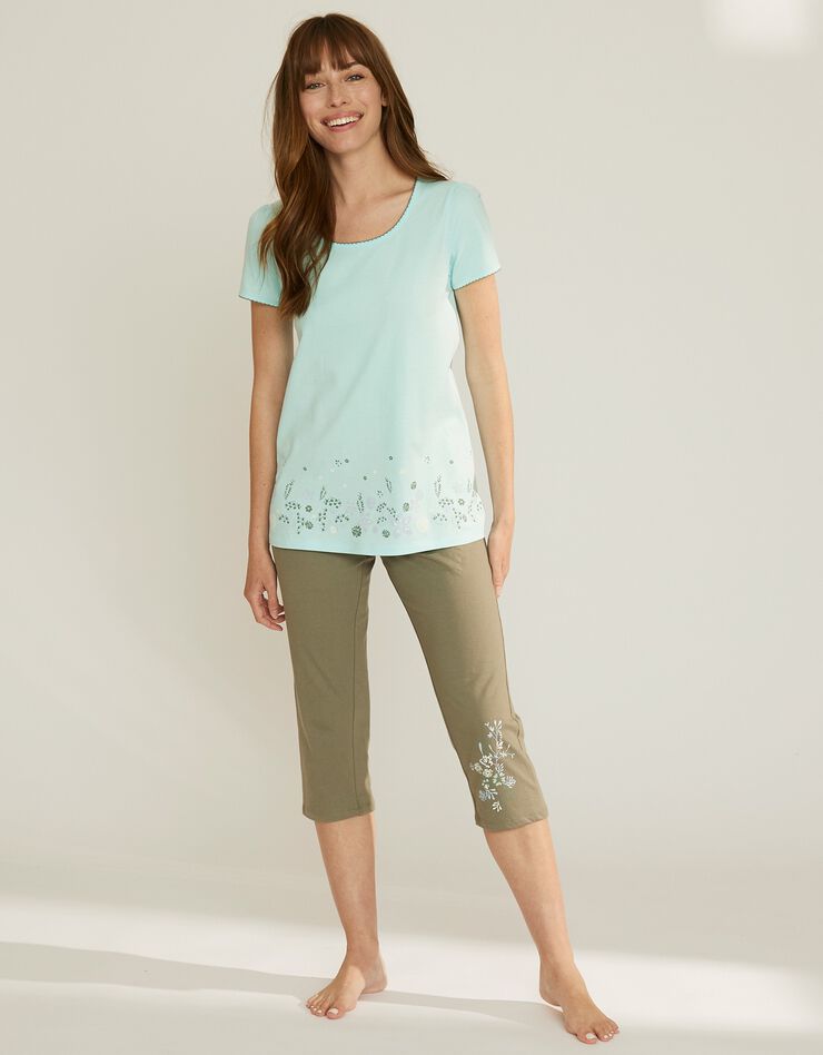 Tee-shirt de pyjama manches courtes imprimé base fleurs (aqua) Tee-shirt de pyjama manches courtes imprimé base fleurs (aqua)