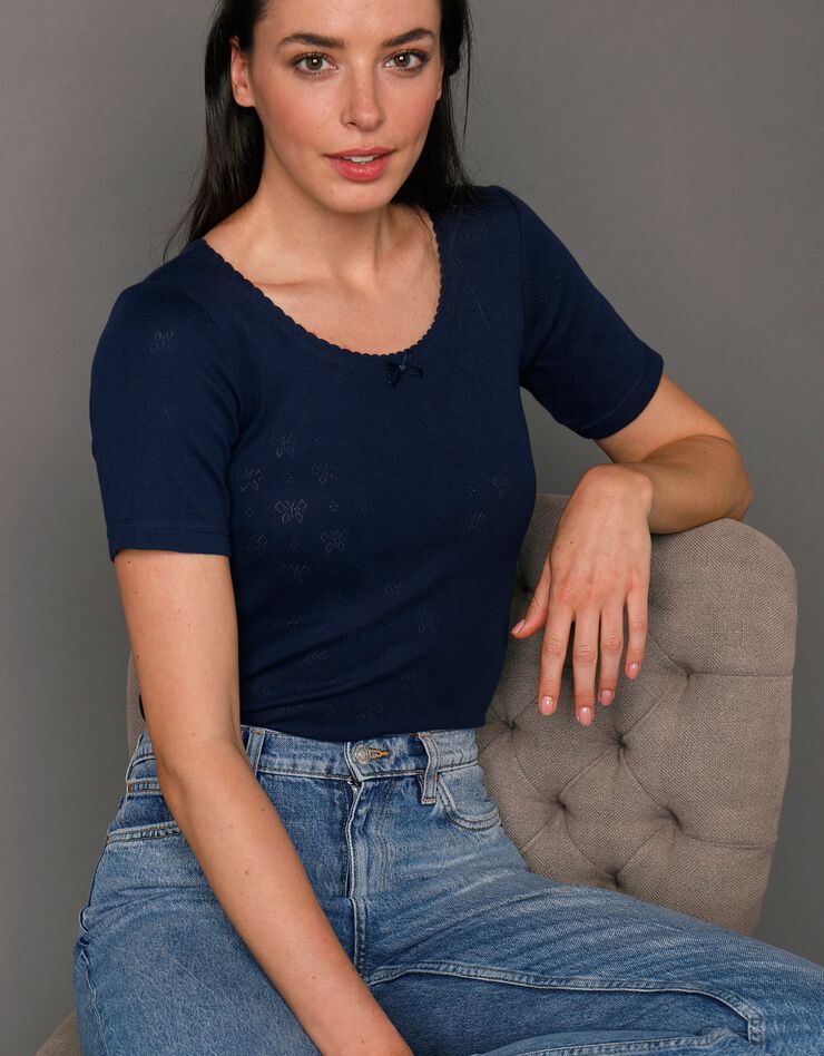 Tee-shirt manches courtes maille jacquard - lot de 2 (écru + marine) Tee-shirt manches courtes maille jacquard - lot de 2 (écru + marine)