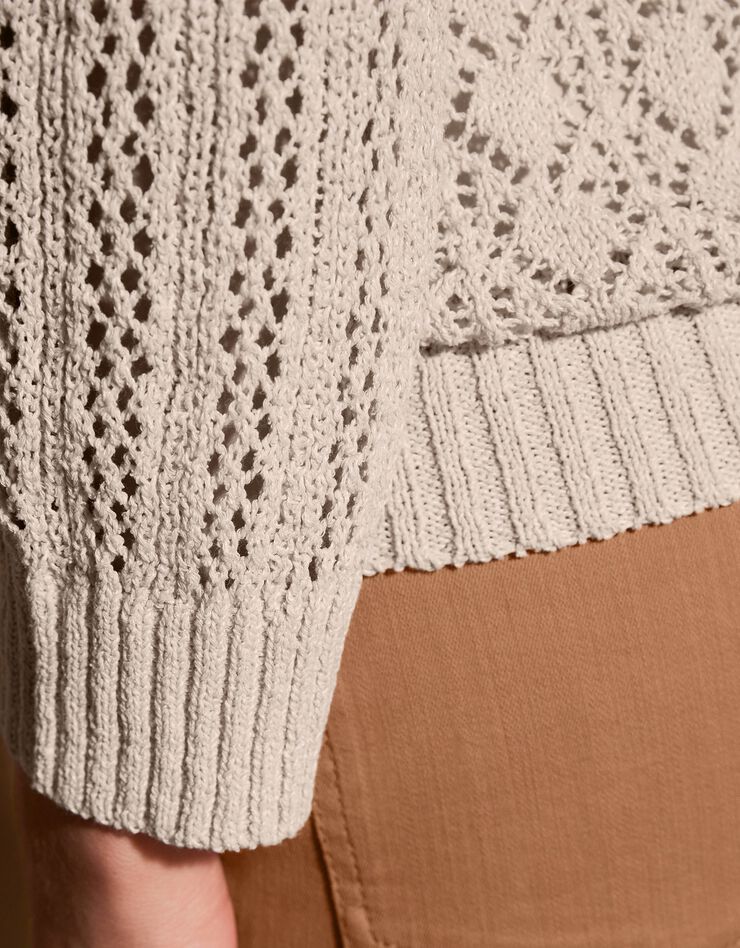 Pull maille fantaisie ajourée manches 3/4 (naturel) Pull maille fantaisie ajourée manches 3/4 (naturel)
