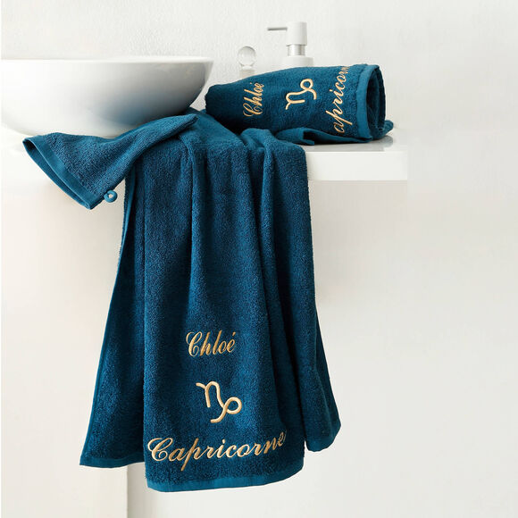 Serviettes de bain CAPRICORNE personnalisable - 420g/m2 (bleu paon)