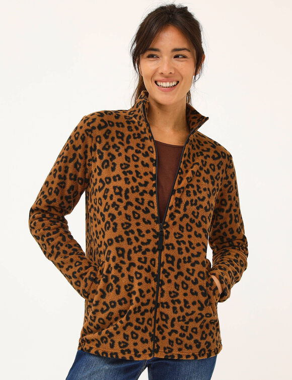 Veste zipp&eacute;e maille polaire, imprim&eacute;e (caramel / noir)