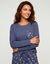 Pyjama pantalon imprim&eacute; flocons, jersey pur coton (bleu / &eacute;cru)