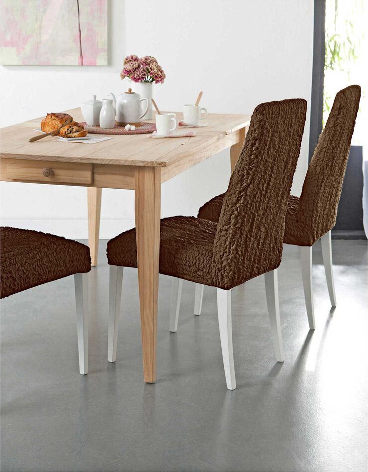Housse chaise unie gaufrée bi-extensible (chocolat)